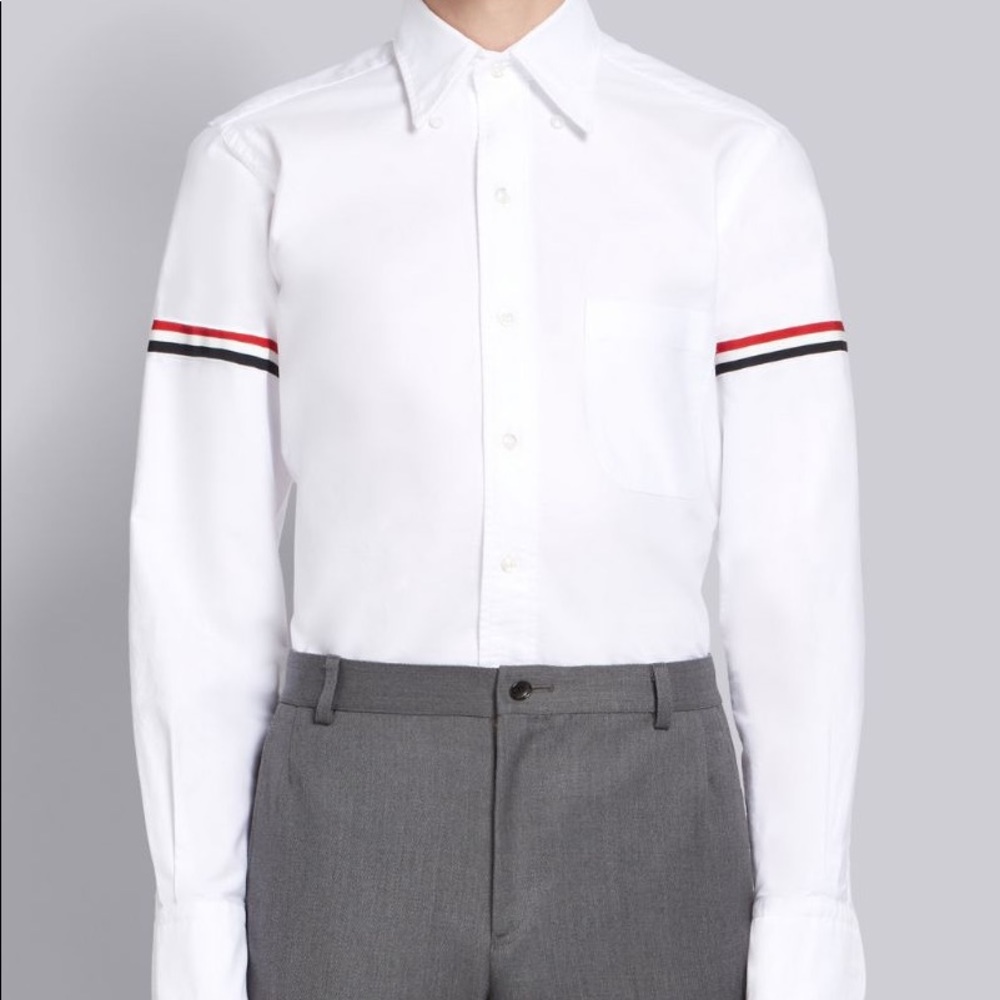 WHITE OXFORD STRIPED GROSGRAIN ARMBAND CLASSIC SHIRT